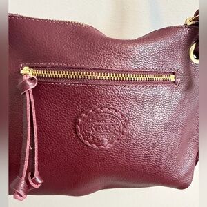 Roots Burgundy Leather Flat Venetian Crossbody Bag OS excellent condition